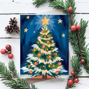 Merry Christmas Tree Watercolor Holiday Card