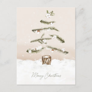Merry Christmas Tree Watercolor Holiday Postcard