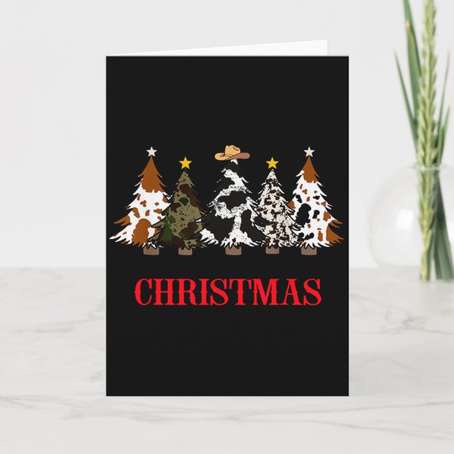 Merry Christmas Tree Western Cowhide Xmas Cowboy F Card (Front)