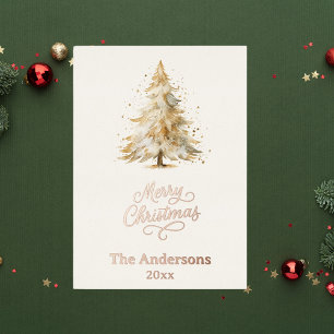 Merry Christmas tree white photo year in review Foil Holiday Card