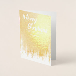 Merry Christmas tree winter Night forest Gold Foil Card