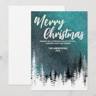 Merry Christmas tree winter Night forest Holiday Card
