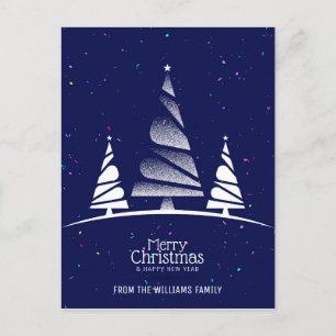 Merry Christmas Tree Wishes Navy Family Photo Holiday Postcard