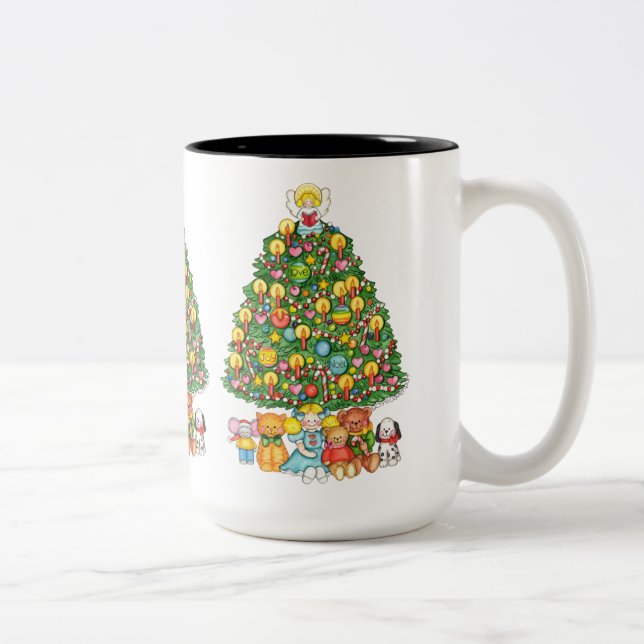 Merry Christmas Tree with Angel Two-Tone Coffee Mug (Right)