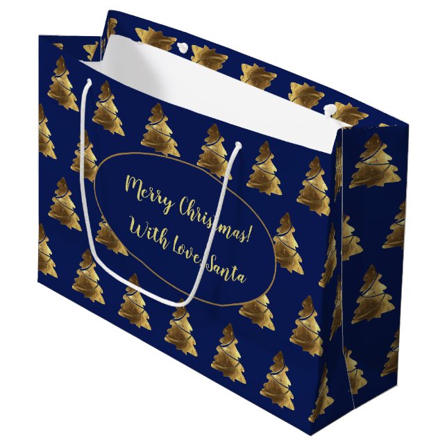 Merry Christmas Tree with Candles Elegant Gold Large Gift Bag (Front Angled)