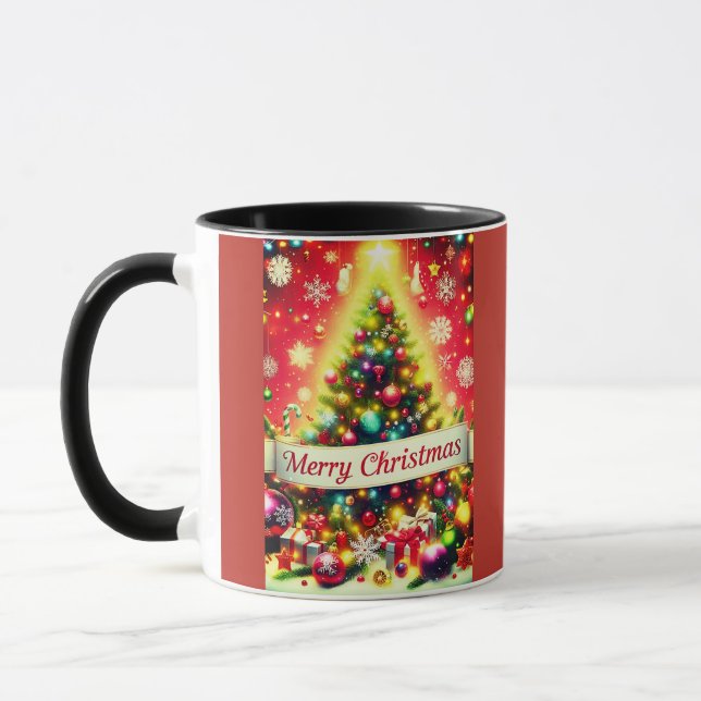 "Merry Christmas Tree with Colourful Ornaments   Mug (Left)