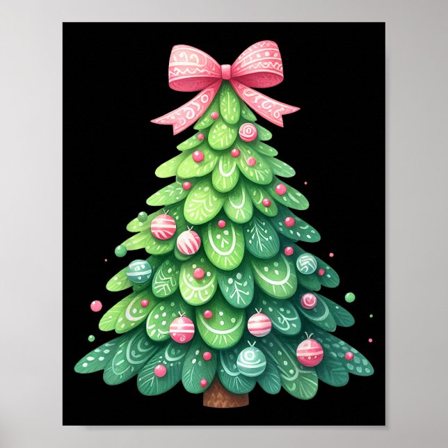 Merry Christmas Tree With Coquette Bow Xmas Holida Poster (Front)