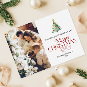 Merry Christmas Tree with Family Photo Holiday Card