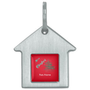 Merry Christmas Tree with Snowflakes Pet ID Tag