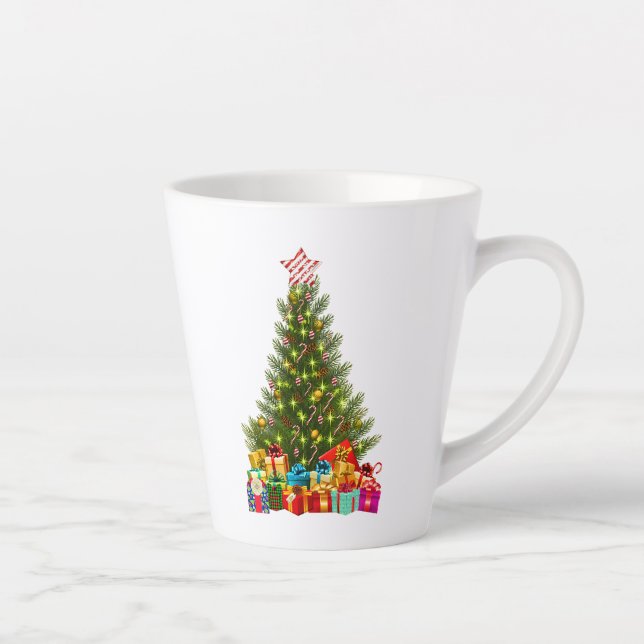 Merry Christmas Tree with Star Presents Holiday Latte Mug (Right)