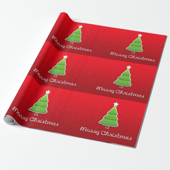 Merry Christmas Tree Wrapping Paper (Unrolled)