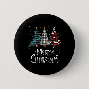 Merry Christmas Tree Xmas Buffalo Plaid Red White 6 Cm Round Badge