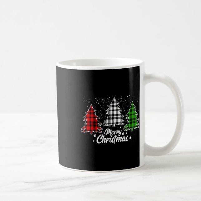 Merry Christmas Tree Xmas Buffalo Plaid Red White  Coffee Mug (Right)