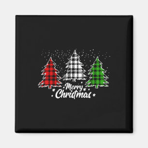 Merry Christmas Tree Xmas Buffalo Plaid Red White Magnet