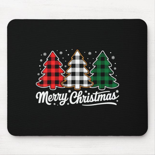 Merry Christmas Tree Xmas Buffalo Plaid Red White  Mouse Pad (Front)