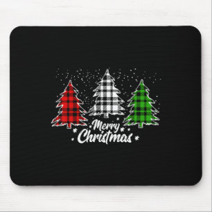 Merry Christmas Tree Xmas Buffalo Plaid Red White Mouse Pad