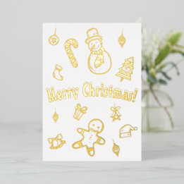 Merry Christmas Tree Xmas Snowman Candy Cane Bells Foil Holiday Card