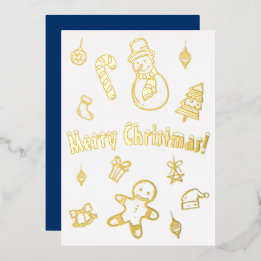 Merry Christmas Tree Xmas Snowman Candy Cane Bells Foil Holiday Card