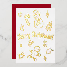 Merry Christmas Tree Xmas Snowman Candy Cane Bells Foil Holiday Card