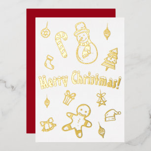 Merry Christmas Tree Xmas Snowman Candy Cane Bells Foil Holiday Card