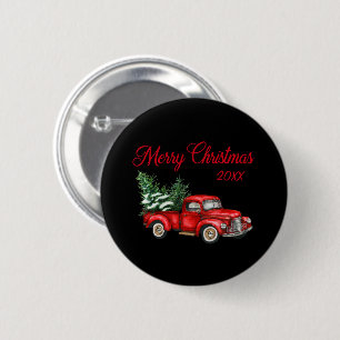 Merry Christmas Tree Year Vintage Red Truck Black 6 Cm Round Badge