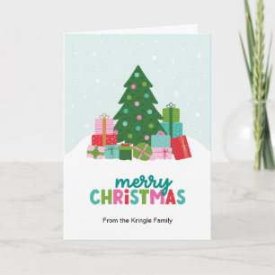 Merry Christmas Trees and Gifts in Aqua Blue Holiday Card