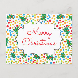 Merry Christmas Trees and Lights Retro Holiday Postcard