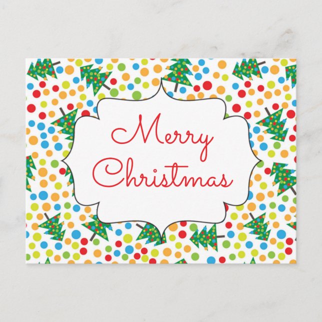 Merry Christmas Trees and Lights Retro Holiday Postcard (Front)