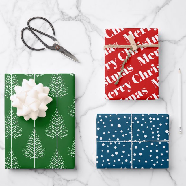 Merry Christmas, trees and polka dots holiday Wrapping Paper Sheet (Front)