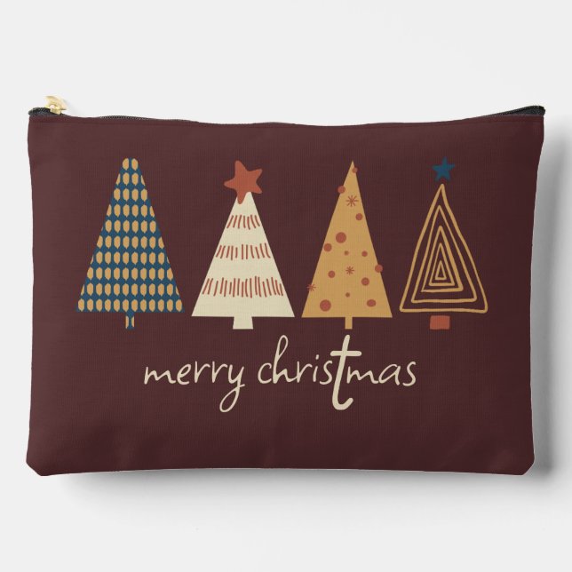 Merry Christmas Trees Brown Accessory Pouch (Front)
