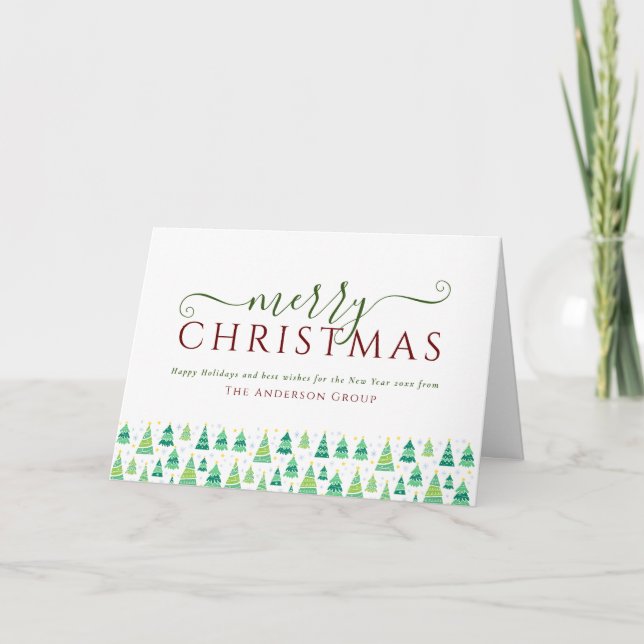 Merry Christmas Trees Business Company Logo Holiday Card (Front)
