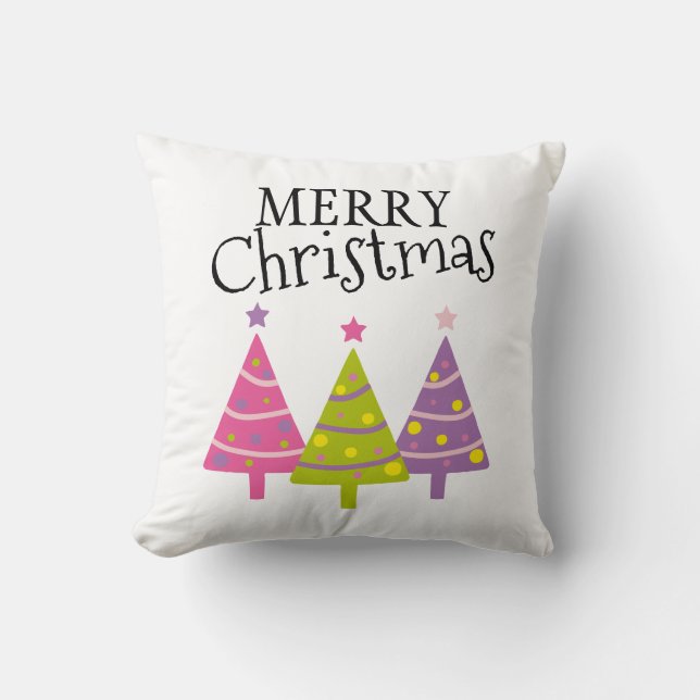 Merry Christmas Trees Cute Pink Purple Green Cushion (Front)