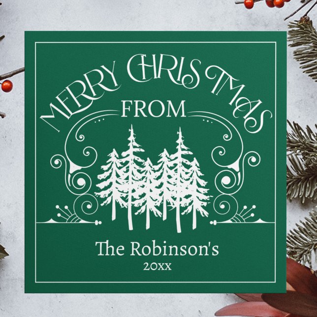 Merry Christmas Trees Family Name Holiday Card (Creator Uploaded)