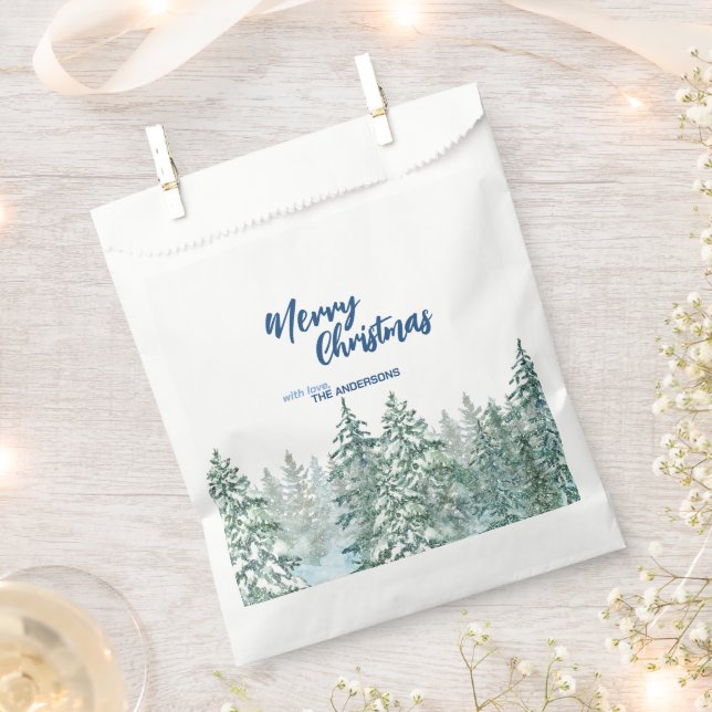 Merry Christmas trees forest Watercolor script Favour Bag (Clipped)