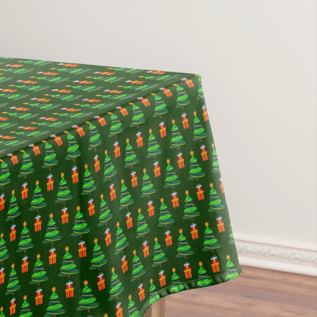 Merry Christmas Trees & Gifts Red Green  Tablecloth (In Situ)
