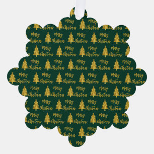 Merry Christmas Trees Green Gold Script From Name Tree Decoration Card