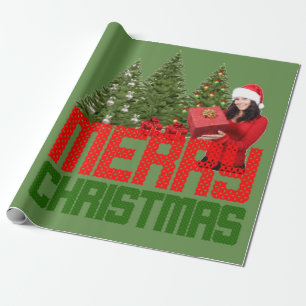 Merry Christmas Trees Green Red Gift Wrap Wrapping