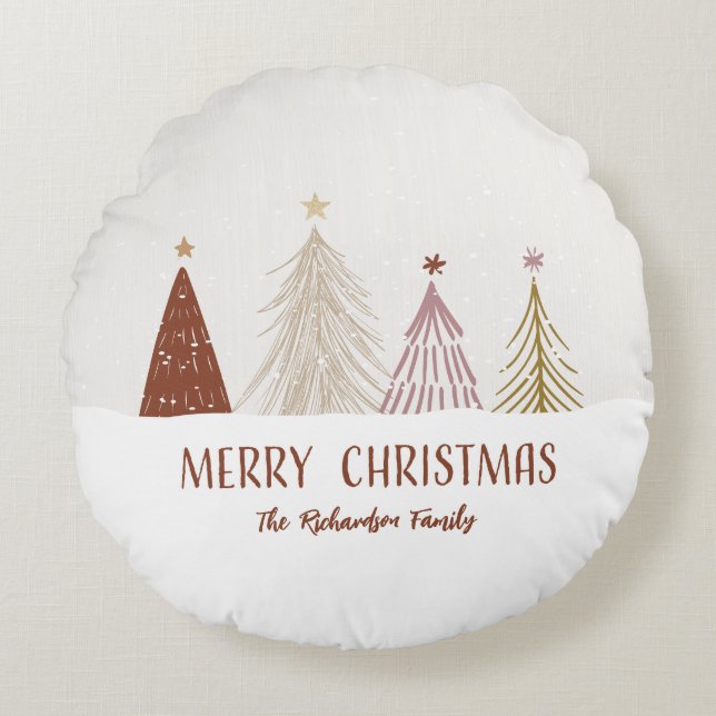Merry Christmas Trees Holiday Custom Family Home Round Cushion (Front)