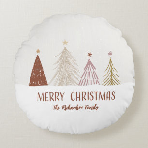 Merry Christmas Trees Holiday Custom Family Home Round Cushion