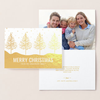 Merry Christmas Trees Holiday Photo Gold Foil Card