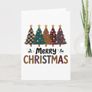 Merry Christmas Trees Leopard Plaid Buffalo Xmas Card