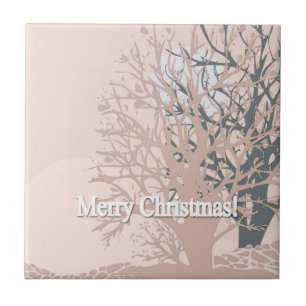 Merry Christmas trees silhouette in blush pink bei Ceramic Tile