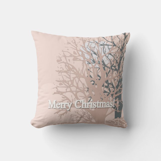 Merry Christmas trees silhouette in blush pink bei Cushion (Front)