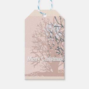 Merry Christmas trees silhouette in blush pink bei Gift Tags