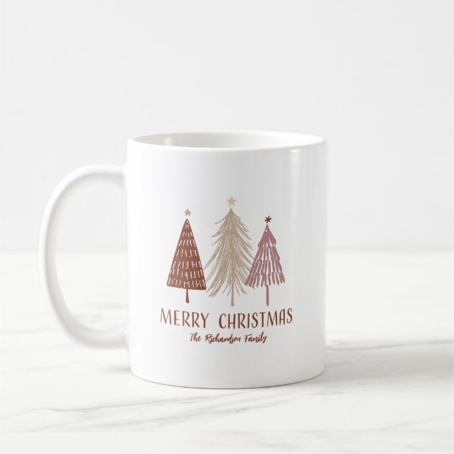 Merry Christmas Trees Snow Holiday Elegant Custom Coffee Mug (Left)