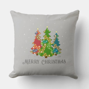 Merry Christmas Trees Snowflakes Modern Grey Cushion