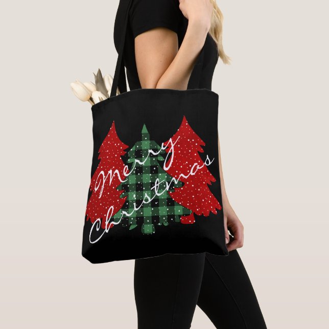 Merry Christmas Trees Tote Bag (Close Up)