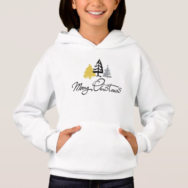 Merry Christmas Trees Typography T-Shirt (Front)