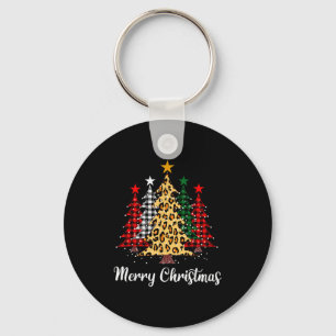 Merry Christmas Trees With Buffalo Plaid & Leo Key Ring