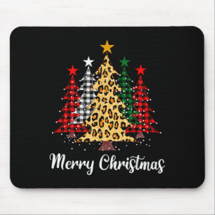 Merry Christmas Trees With Buffalo Plaid & Leo Mouse Pad